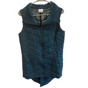 Columbia Heavenly Long Vest Womens Medium Teal Blue Quilted Omni-Heat Insulated
